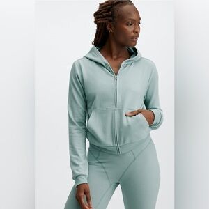 Fabletics Zip-Up Waffle Hoodie Silvermist Blue Size Large